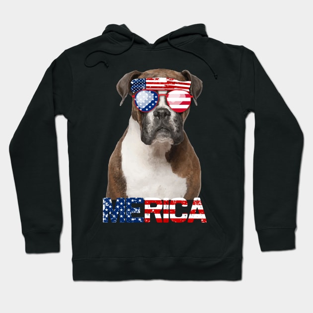 Merica Boxer Dog American Flag 4Th Of July Hoodie by jrgenbode